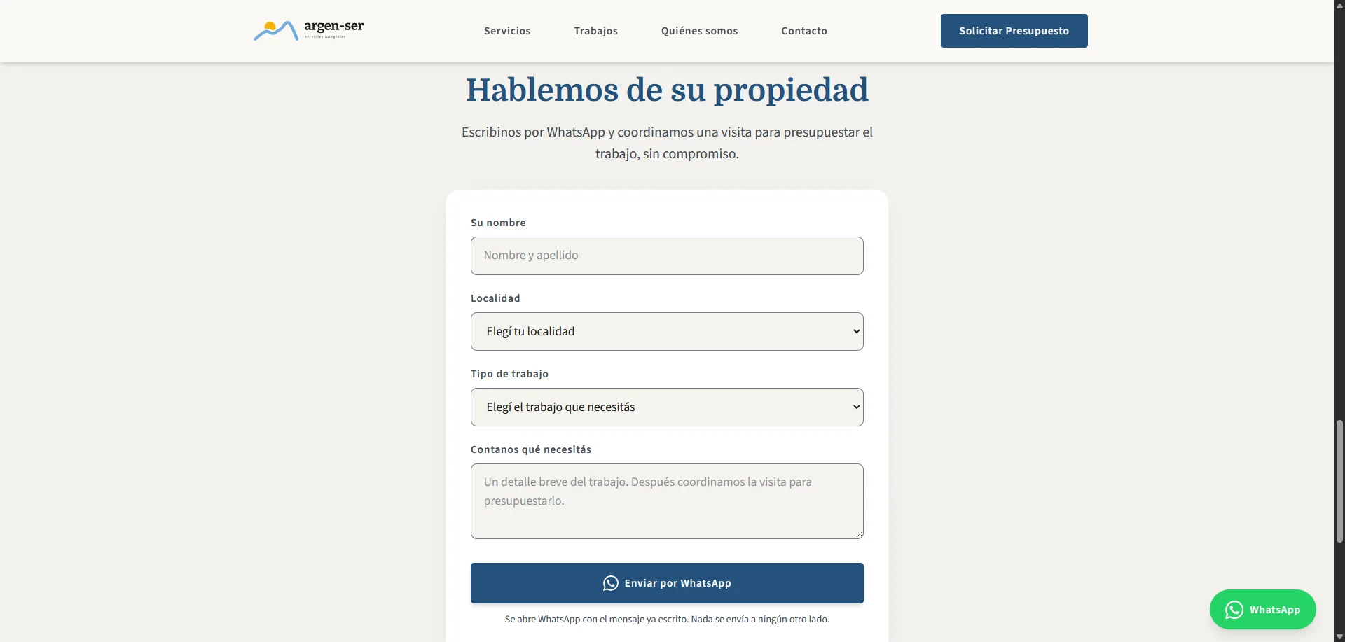 Formulario de pedido de presupuesto