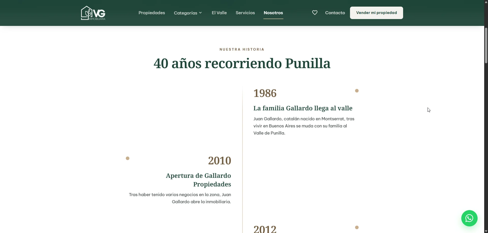 Página de la historia de la inmobiliaria
