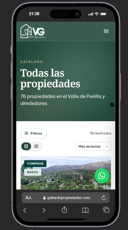Listado de propiedades en el celular