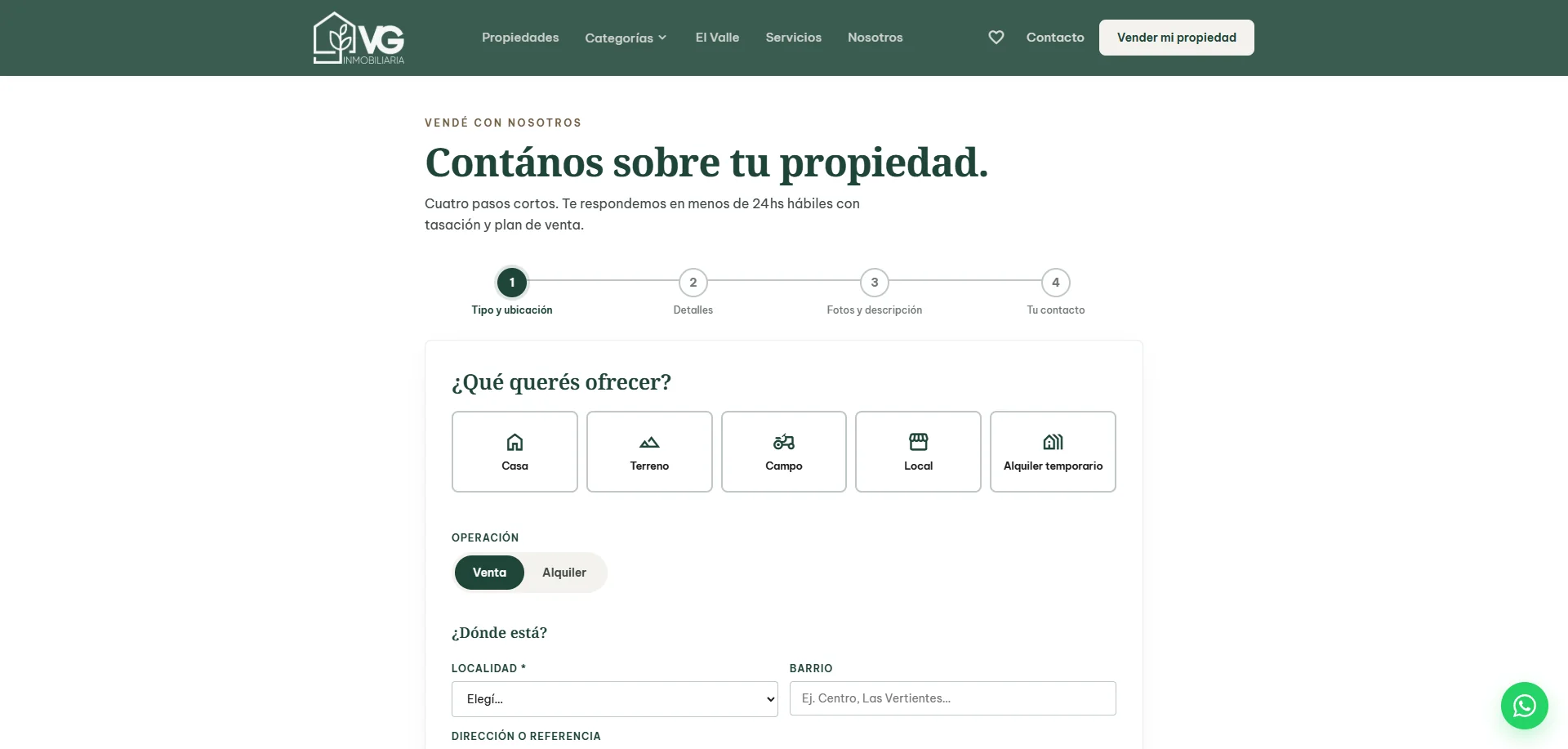 Formulario para vender una propiedad